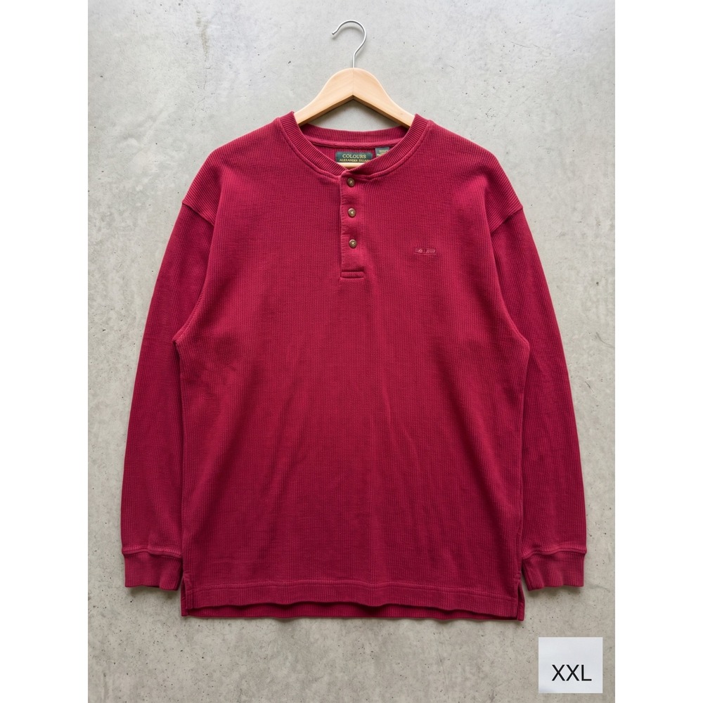 Vintage Alexander Julian Colours Mens XXL Red 100% Cotton Henley Long Sleeve